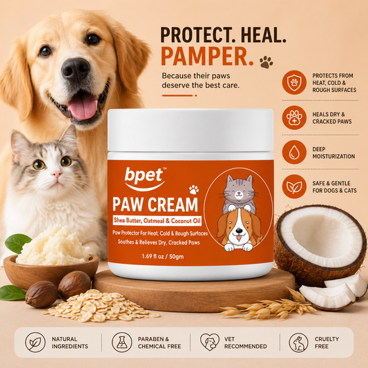 BPET Paw Cream for Dogs & Cats | Cracked Paw Repair Balm | Shea Butter, Oatmeal & Coconut Oil | Paw Moisturizer (50g)
